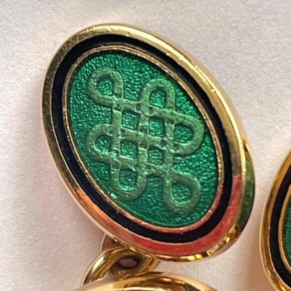 Green Enamel Celtic Eternity Double Sided Cuff Links - Picture 1 of 5